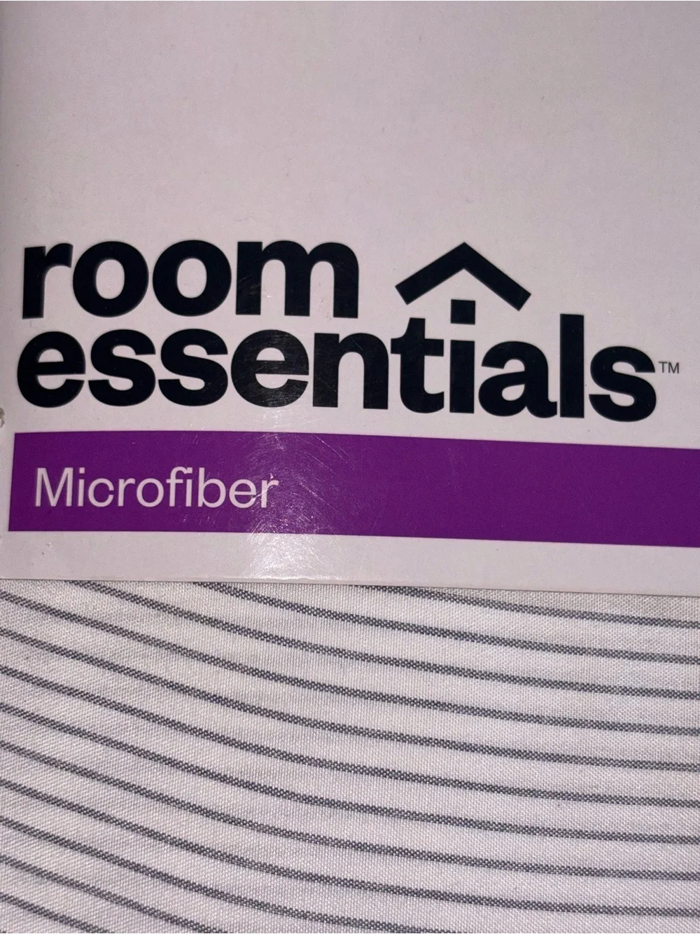 Room Essentials King Microfiber Sheet Set in White with Thin Gray Stripes